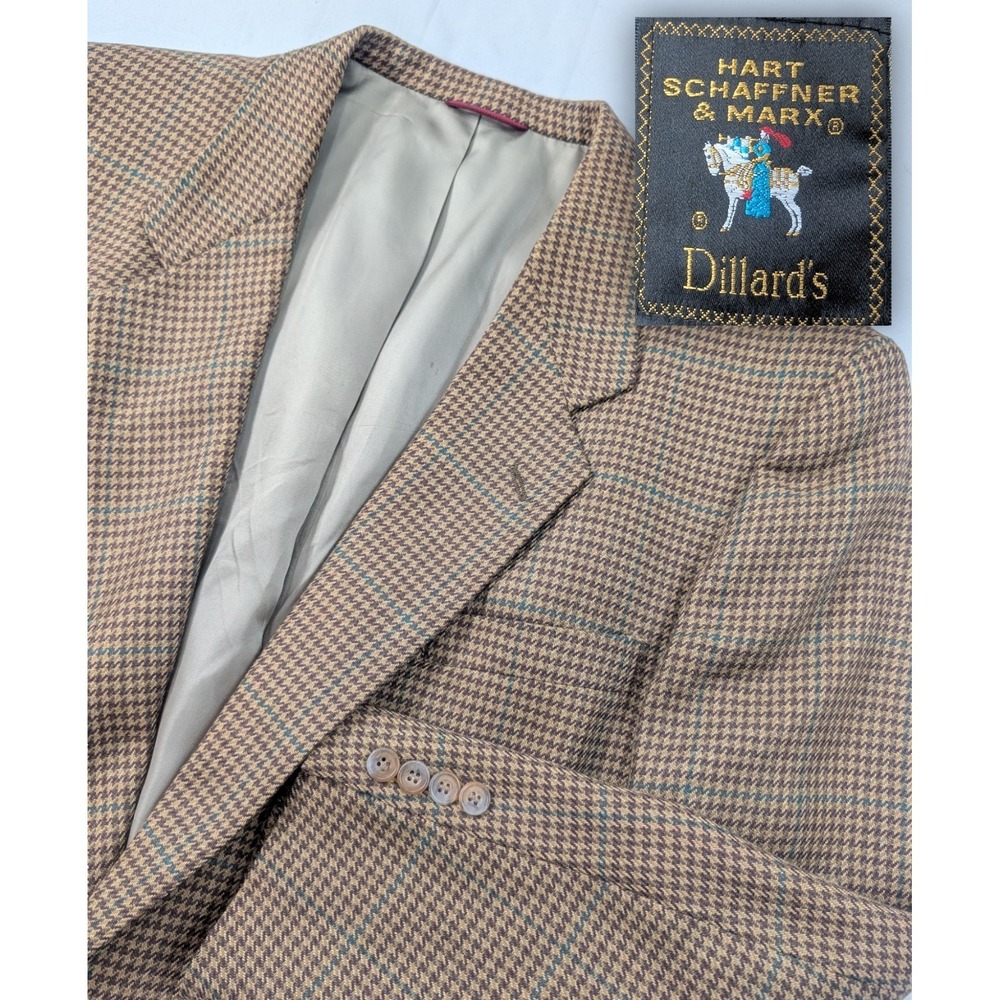 VTG HART SCHAFFNER MARX Blazer 46R Brown Fine Australian Wool Tweed Heavy